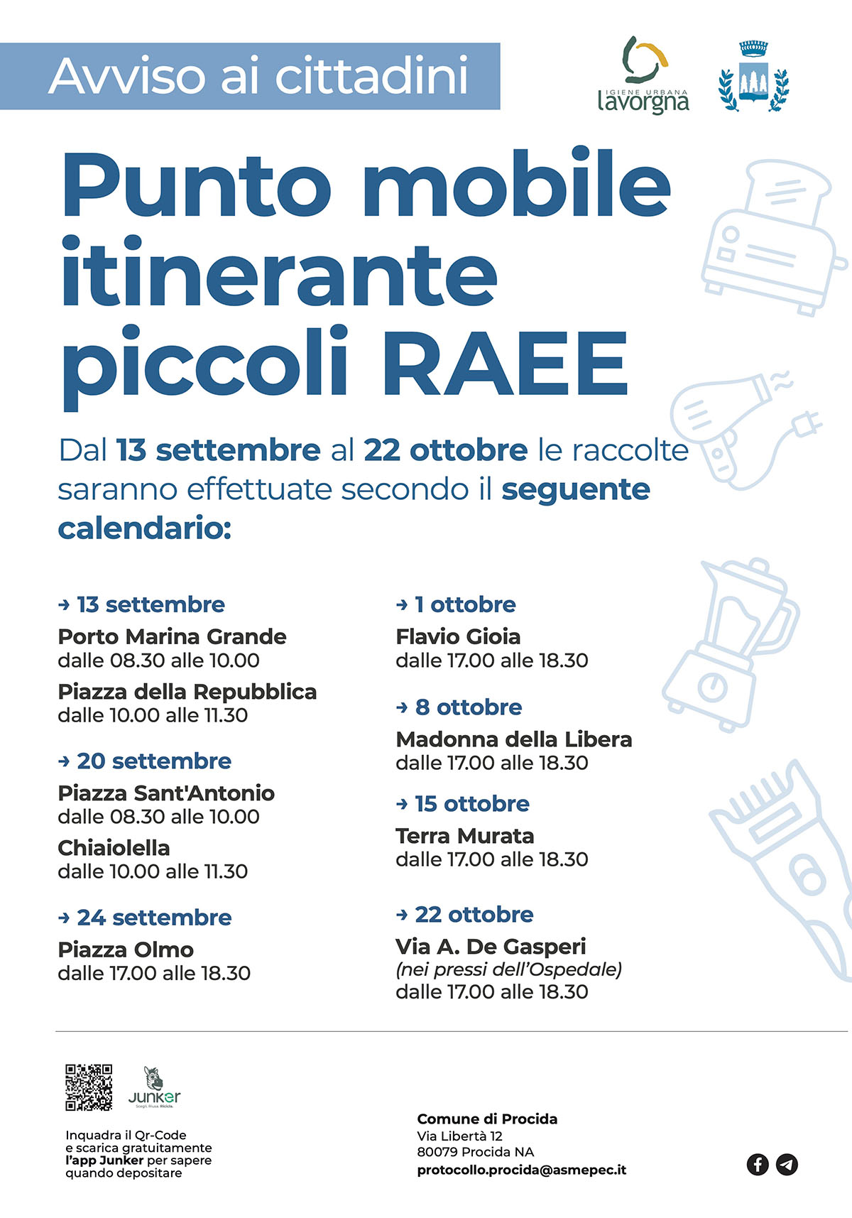 [PROCIDA] Punto mobile itinerante per la raccolta di piccoli RAEE – 13 settembre / 22 ottobre 2025