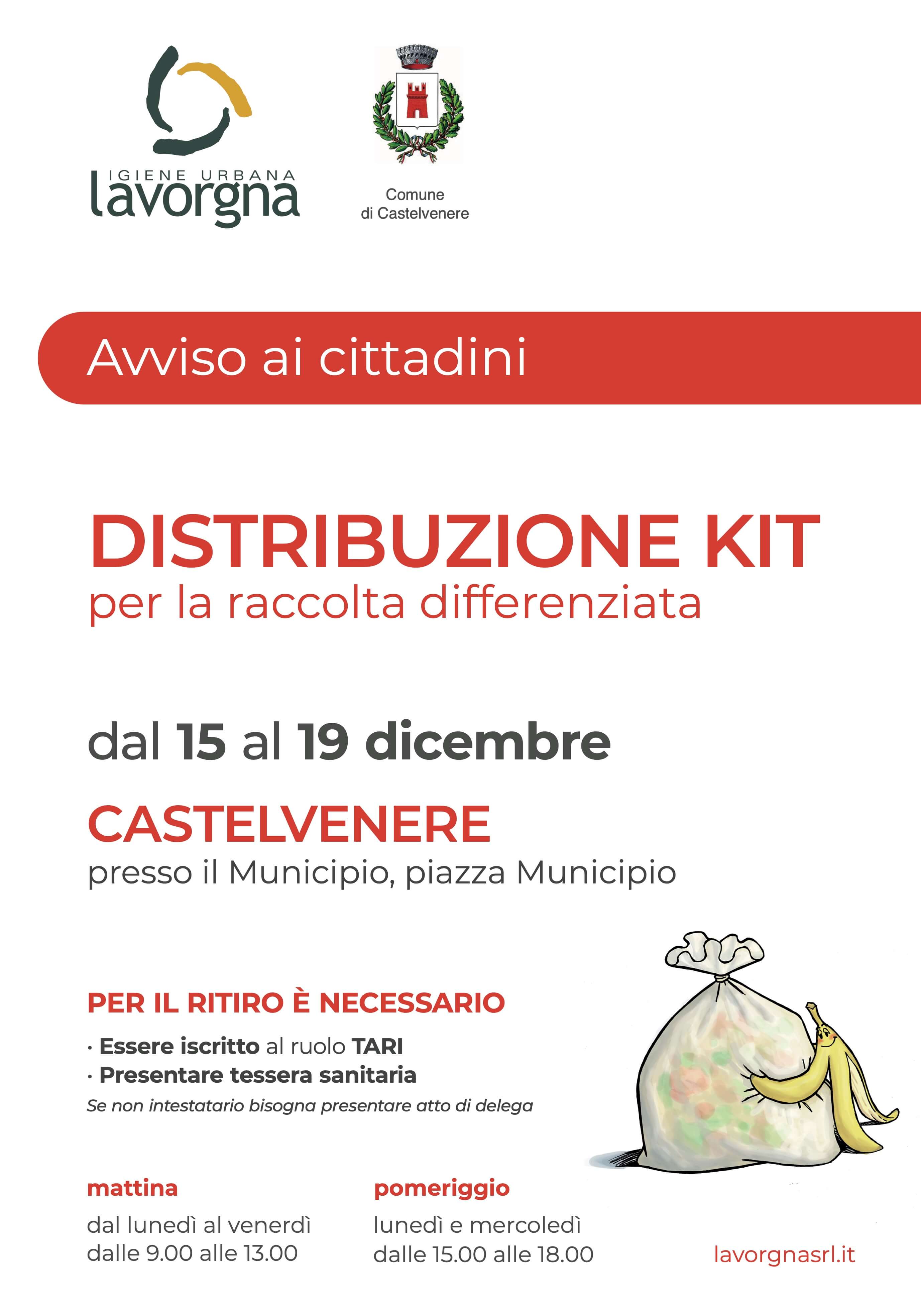 [CASTELVENERE] Avviso distribuzione kit per la raccolta differenziata – dicembre 2025