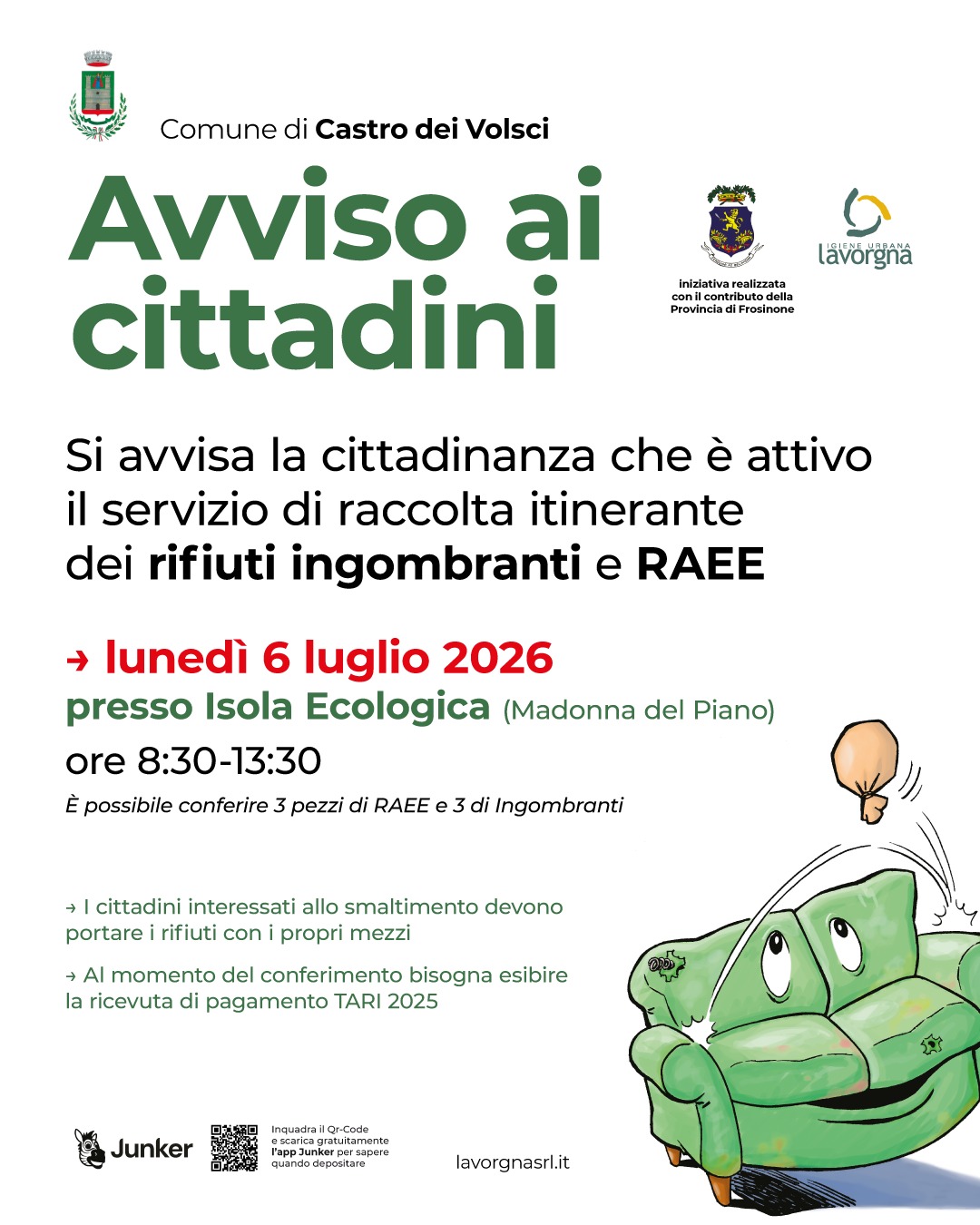 [CASTRO DEI VOLSCI] Raccolta itinerante dei rifiuti ingombranti e RAEE