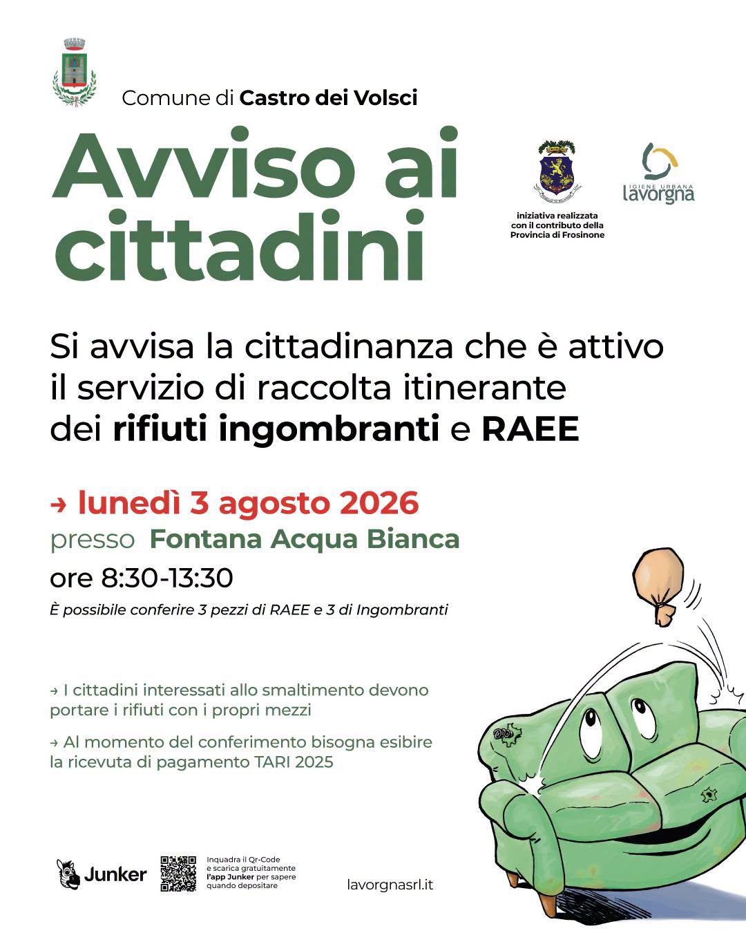 [CASTRO DEI VOLSCI] Servizio di raccolta itinerante dei rifiuti ingombranti e RAEE