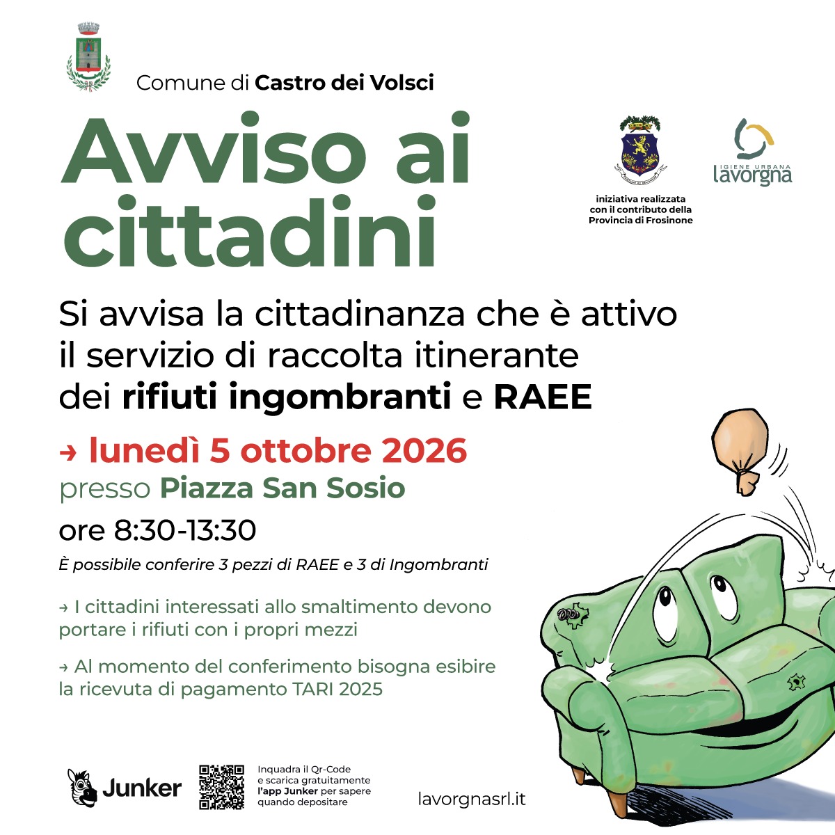 [CASTRO DEI VOLSCI] Servizio di raccolta itinerante dei rifiuti ingombranti e RAEE